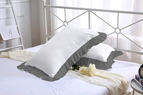 Image of YRM Bedding's Ruffle Beautiful Pillow Cover | Super Soft Elegant Premium Microfiber Frill Pillow Cover Set of 2 (17 inchx27 inch Inches) (White /Dark Grey)