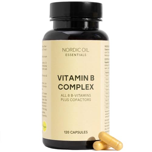 Vitamin B Komplex Hochdosiert | 120 vegane Kapseln | Enthält alle 8 B-Vitamine, davon 500 mcg Vitamin B12 | Um Energie, Fokus & Vitalität zu unterstützen | Nordic Oil