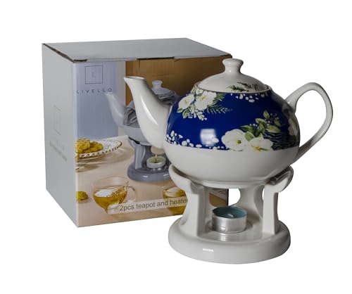 Livello Porzellan Teekanne mit Stövchen 1000 ml eleganter Teebereiter...