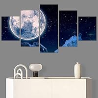 SIGNWIN 5 Panel Canvas Wall Art Modern Art Astronomy & Space Dramatic Moon Multicolor Photography Rustic for Home Decorations Ready to Hang - 60