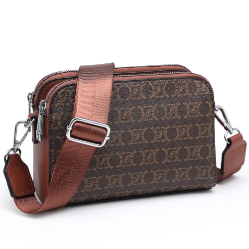 Image of Crossbody Bags for Women Small Shoulder Purses with Adjustable Wide Strap, Triple Zip Design