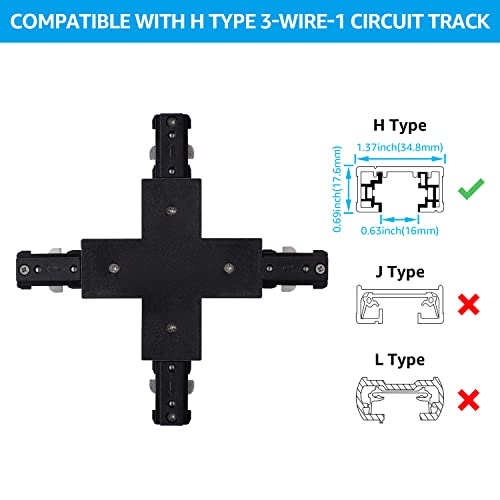 Connecteur H Track X noir rail eclairage 3 fils circuit unique
