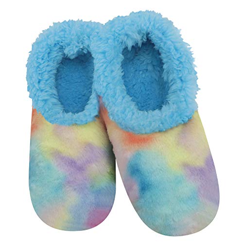Snoozies Tie Dye Cotton Candy Womens Slippers - Indoor House Slippers for Women - Blue - Large