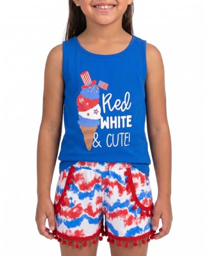 Image of Unique Baby Girls Toddler Big Kid Sleeveless Tank with Pom Pom 2pc Shorts Set Outfit