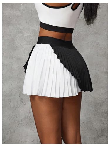 SweatyRocks Women's High Waist Pleated Tennis Skirt Color Block Athletic Golf Skorts with Shorts2