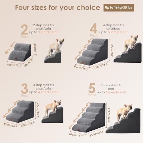 EHEYCIGA Curved Dog Stairs Ramp for High Beds 19.7" H, 4-Step Dog Steps for Small Dogs and Cats, Pet Stairs for High Bed Climbing, Non-Slip Balanced Pet Step Indoor, Grey - Image 4