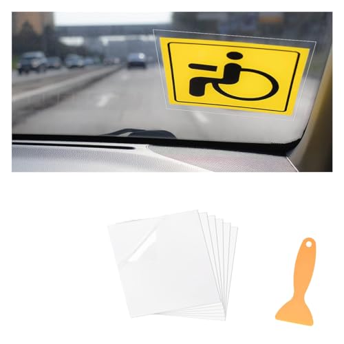 Image of smilfuy Car Windshield Sticker Decals, 6.3x6.3 Inch Car Windshield Sticker Applicator with Squeegee, Clear Window Static Cling Film Decals for Car Parking Permit Inspection Sticker Holder (6 Sheets)
