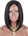 Produktbild Kalyss 12 kurze gerade Perücke mit Lace Front für Frauen braune Strähnen Bob Perücke Yaki synthetische Mittelteil vordere Spitze Perücke