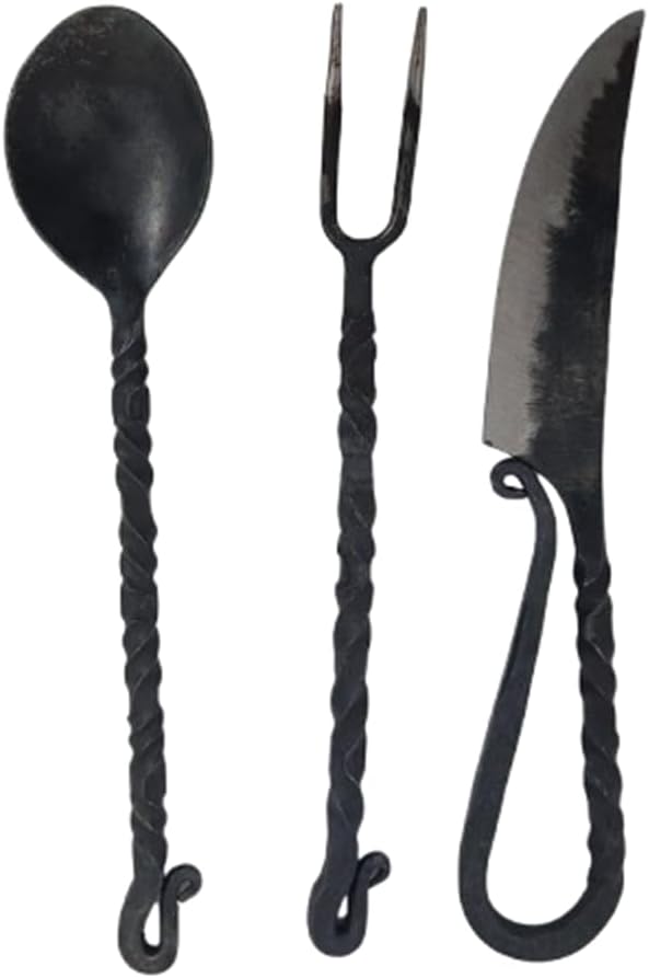 Eating Cutlery Set, Viking Feast, Antiquity, Fork, Knife and Spoon Feasting Cutlery Knife, Hand Forged