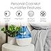 Crane Personal Ultrasonic Cool Mist Humidifier – 1.5 Liter, 8-Hour Run Time, Whisper Quiet, Auto Shut-Off, Filter-Free for Small Rooms, Offices, Nursery, Travel