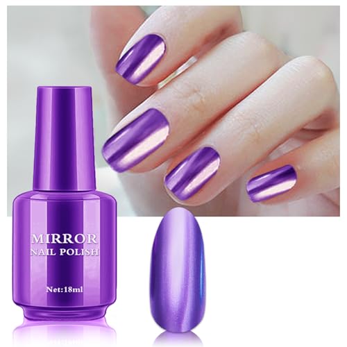 QIUFSSE Mirror Nail Polish Metallic Nail Polish Long Lasting Mirror Effect Nail Polish Quick Dry Chrome Nail Polish for DIY and Professional Nail Art (18ML,Blue Purple)