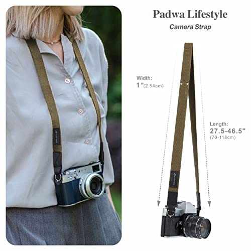 Olive Green Adjustable Camera Strap - 1" Pure Cotton Woven Straps With Full Grain Cowhide Head, Universal Neck & Shoulder Straps For All Digital Cameras,Camera Straps For Photographers #TOP6