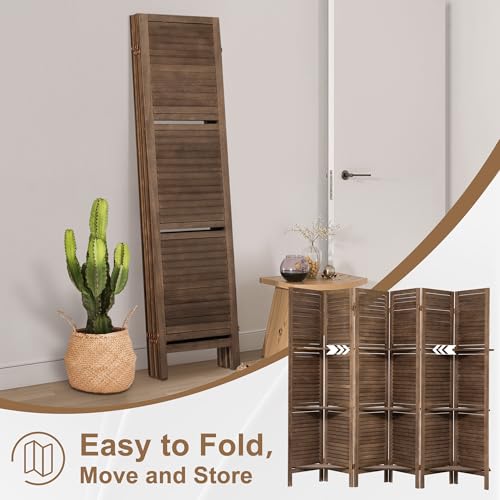 Osparple Room Divider with Shelves 6 Panel Freestanding Wooden Folding Room Dividers Privacy Screen Wall Divider for Room Separation for Office and Apartment, Retro Brown