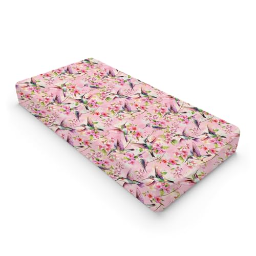 Hummingbird Spring Floral Baby Changing Pad Covers for Boy Girl 32''x16'' Hummingbird Flowers Pink Fitted Diaper Change Table Sheets Colorful Birds Soft Breathable Nursery Baby Changing Table Mats