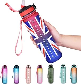 EYQ Leak Proof Water Bottle, 1L Sports with Straw & Time Marker Tritan BPA Free Bottle- MintGreen