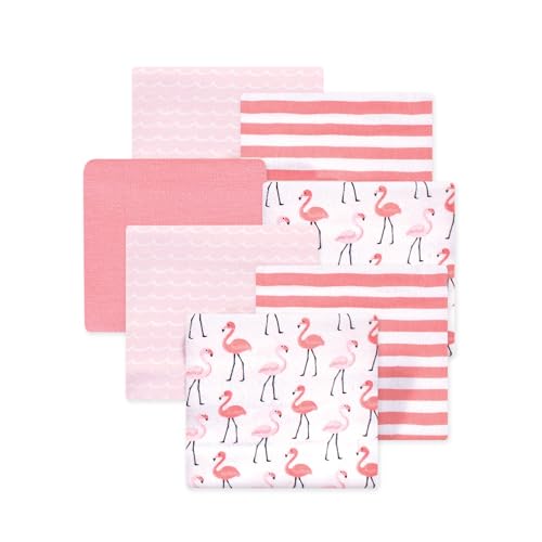 Image of Little Treasure Hudson Baby Cotton Poly Flannel Receiving Blankets Multipack, Pink Flamingos, 30x30 inches