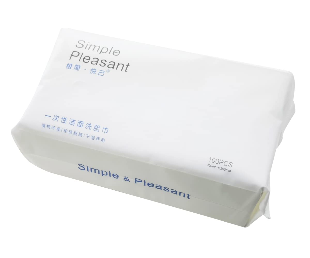 Lingettes douces et sèches, 20x20cm, tissu en coton ultra doux pour bébé, absorbantes en le visage, les yeux, démaquillant et le vernis à ongles, nettoyantes jetables le visage (2 paquets) (unies)