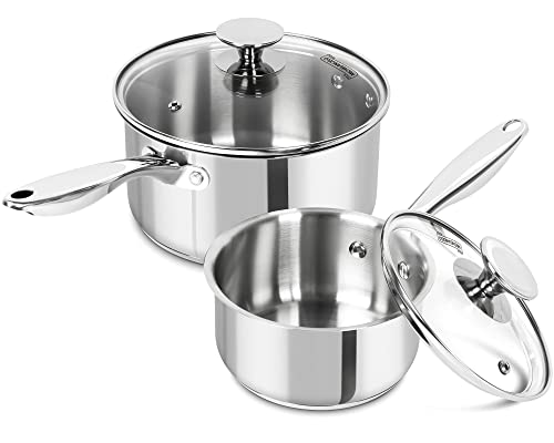 MICHELANGELO Stainless Steel Saucepan Set, 1QT & 3QT Saucepans with Lids, Nonstick Sauce Pan with Lid, Stainless Steel Pot Set 4 Pieces, Dishwasher Safe, Induction Compatible