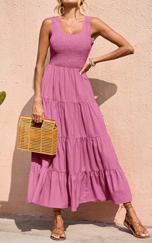 Image of PRETTYGARDEN Women's 2026 Casual Loose Plain Maxi Sundress Smocked Tank Dress Sleeveless Summer Beach Tiered Long Dresses