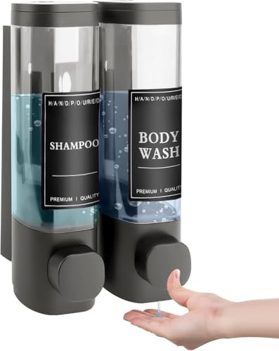Image of Triple Wall Mounted Bathroom Soap Dispenser, Shampoo Conditioner Body Wash Container, Space Saving Refillable Liquid Dispenser for Shower Use (2-Chamber)