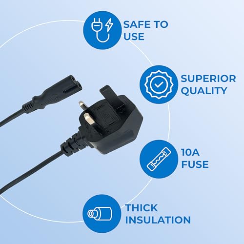 UK 3-Pin Plug to IEC C7 Figure 8 Power Cable, 2 Meter, BS1363 Certified Plug with 10A Fuse, VDE Approved Cable, CE Certified Connector | Compatible with Printers, Game Consoles, Set-Top Boxes & More - Image 3