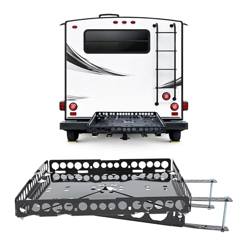 Kojem RV Bumper-Mounted Generator Cargo Carrier for Campers Trailers RV Rear Luggage Basket Rack Tray Kit Assembly Weighs 15 Pounds and Carries 200 Pound-Feet