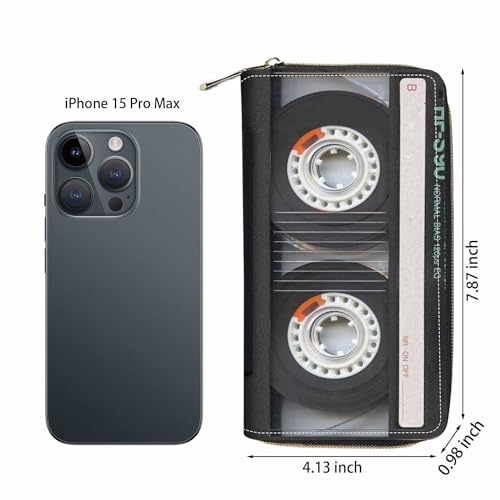 Women's Retro Music Cassette Print Wallet, Large Capacity, PU Leather, Zipper Clutch Purse, Phone Wallet 6