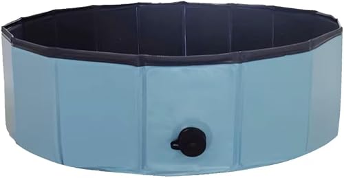 Portable Dog Pool for Large Dogs - Foldable Plastic Bathing Tub with Drain and Carrying Bag for Pets and Backyard Play with Kids