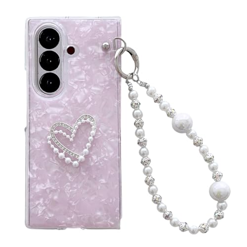 【Galaxy Z Fold7専用】超薄軽量ケース 幻彩 パール貝殻デザイン 3D透明PC チェーン付き 折りたたみ 360度防護 ワイヤレス充電対応 レンズ保護 カバー 手帳型 面白い 携人気 キラキラ 折り畳み かわいい フリップ 耐衝撃 帯電話 落下