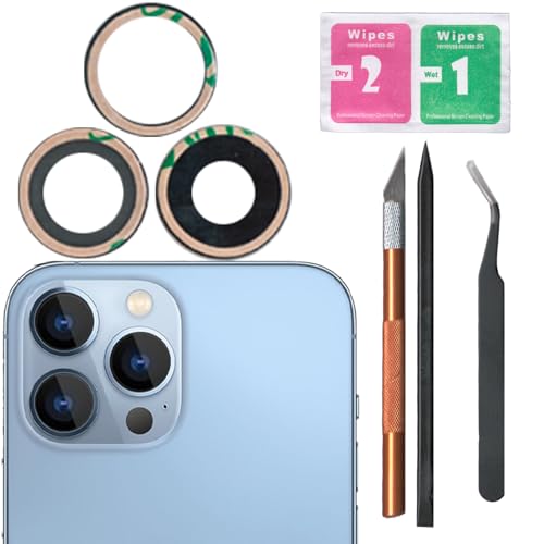 13 Pro Max Sapphire Rear Back Camera Glass Lens Replacement for iPhone 13 Pro iPhone 13 Pro Max with Adhesive Preinstalled Includes Replacement Repair Toolkit Set(3 Pcs
