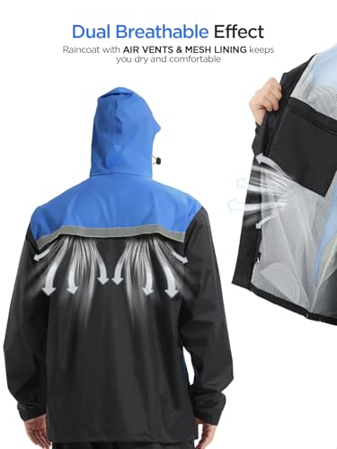 Mens Rain Suits with Air Vents Reflective Waterproof Rain Gear Breathable Jacket Pants for Work Golf Fishing Hiking3