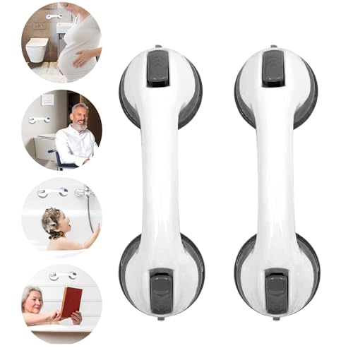 TZEKING 2 Piezas Agarraderas de Baño con Ventosa,Agarraderas Baño para Mayores,Asa Ventosa Seguridad Antideslizante,Asideros de Bañera Portátiles,Asidero de Ducha para personas mayores