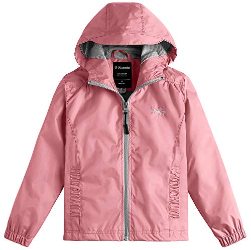 Wantdo Girl's Spring Rain Jacket Mesh Lined Sportswear for Hiking Pink 14/16