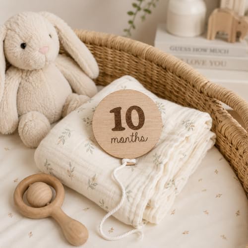 Image of Kate & Milo Baby Monthly Milestone Marker Discs, Growth and Pregnancy Photo-Sharing Cards, 1-12 Months, Gender-Neutral Gift, Birthday Balloons, 6 Double Sided Props