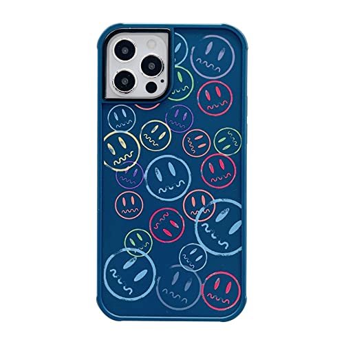 Coque silicone visage souriant bleu iPhone 14 Pro protection smartphone XS Max 13 12 11 XR 7 8 Plus
