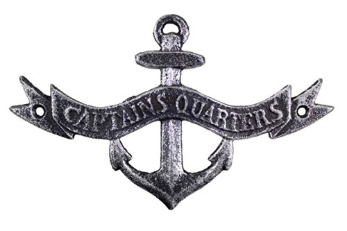 Hampton Nautical Antique Silver Anchor Captains Quarters Sign 8"-Decorative Metal Wall Art-Cast Iron Nautical #TOP24