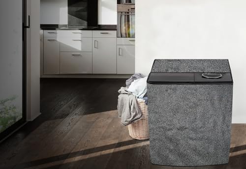 Image of The Furnishing Tree Waterproof and Dustproof PVC Washing Machine Cover Compatible for Voltas Beko 9 Kg Semi-Automatic Top Loading WTT90UHA /OK5B1B1S23, Sand Pattern Grey