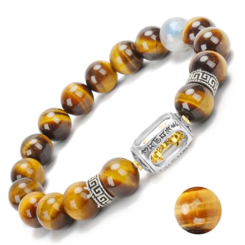 Natural 10mm Tiger Eye Bracelet with Luminous Bead – Men Meditation Jewelry for Courage & Spiritual Protection