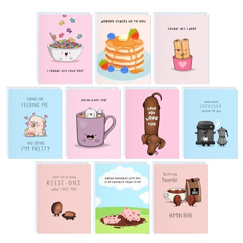 ALY LOU Cute Anniversary Card, Birthday Card for Her Him/Girlfriend Wife/Husband Boyfriend, Friendship Thank You Kawaii Greeting Card (10 CARDS - Boxed Set of 10 Cards - Cute/Funny)