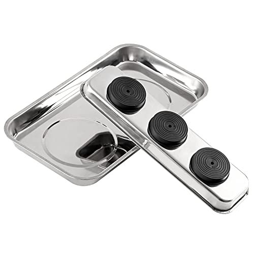 Image of 3 Pieces Magnetic Trays Set Stainless Steel Magnet Tool Tray Parts Holder for Screws, Sockets, Bolts, Pins, Mechanic's and Automotive