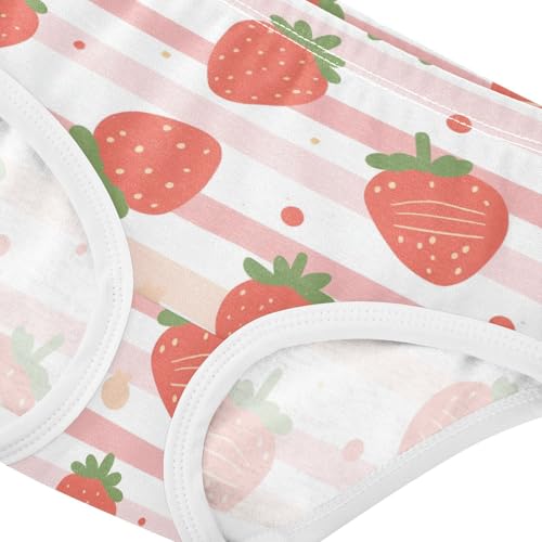 Wusikd Pink Strawberry Stripes Girls' Underwear Cotton Girls Briefs Soft Toddler Underwear 2T4