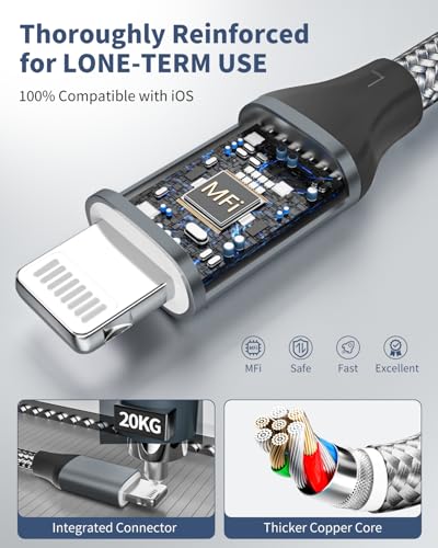 iPhone Charger Cord Lightning Cable (Black, 6FT+6FT+10FT)