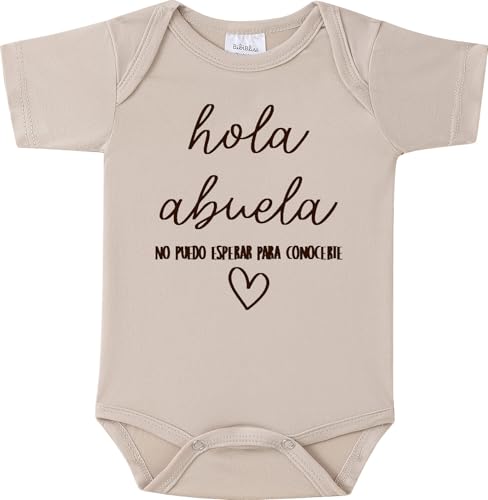 BIBIBLISSBABY Hola Abuela Baby Onesie, Spanish Pregnancy Announcement Outfit for Grandma to Be, Cute Infant Bodysuit Gift for Gender Reveal or Baby Shower (0-3 Months, Oat)