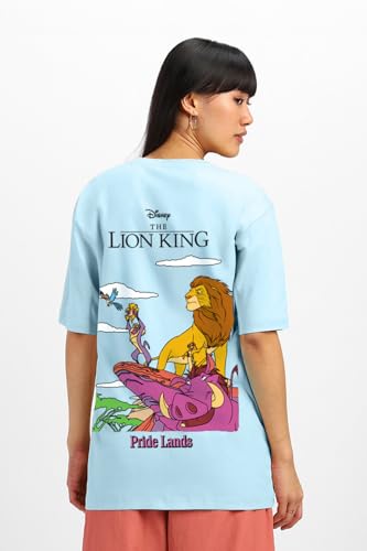 Image of JUNEBERRY 100% Pure Cotton Oversized Baggy Fit Official Disney Merchandise Cool & Goofy Graphic Printed T-Shirt for Women (Characters: Moana, Pooh & Lion King)