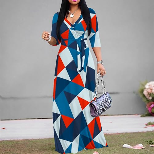 Image of PinkPatty Women's Print Maxi Dresses 3 /4 Sleeve Flowy Long Dress V Neck Wrap Tie Waist Sundress
