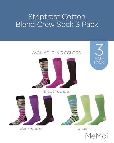 MeMoi Striptrast Cotton Blend Crew Sock 3 Pack2