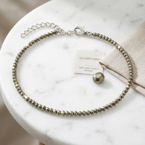 Image of SILVERTOWN Pyrite Anklet for Women | Rakhi Gift for Sister | Adjustable Raw Crystal Anklet | Stone of Money, Protection & Power | Natural Healing Jewellery | Gift for Women & Girlfriend