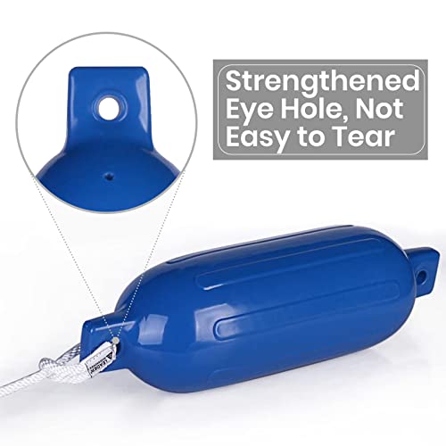 Leader Accessories Ribbed Twin Eyes Blue 6.5''X23'' Boat Fender Pack Of 4 Includes 3/8'' Fender Lines Pack Of 4 And Pump To Inflate #TOP3