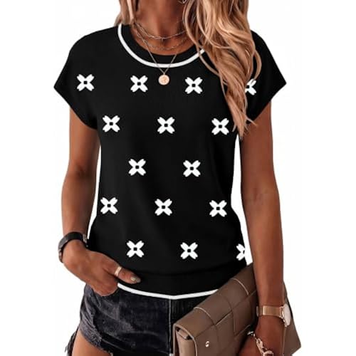 Zeagoo Sweaters for Women Tops Short Sleeve Crewneck Basic Fashion Clothing