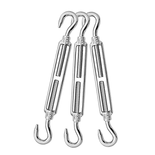 3PCS M8 Hook & Hook Turnbuckle 304 Stainless Steel Turnbuckle Wire Rope Tension Heavy Duty Turnbuckles for Cable Railing Wire Rope Hardware Kit (M8, Hook & Hook)